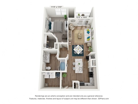 Floor plan for 1 bed, 1 bath, 841 sqft